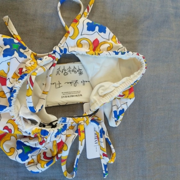 WeWoreWhat Tile Print Ruched String Bikini Bottoms White - Picture 6 of 7